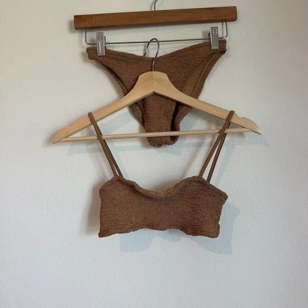 Hunza G Metallic Cocoa Gigi Bikini Swim Bathing Suit Set Women's One Size